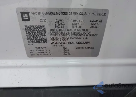 2020 Chevrolet Blazer Fwd 2Lt из США, поврежденный, VIN 3GNKBCR4XLS663204